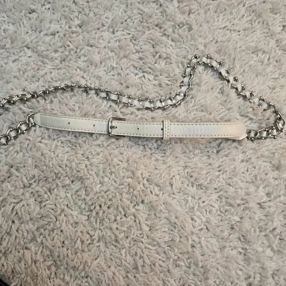 Ann Taylor White Leather and Chain Ribbon Belt M - Picture 2 of 7